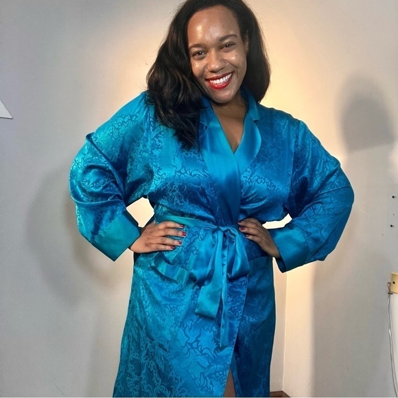 Vintage Victoria’s Secret Gold Label blue maxi robe long satin loungewear lounge - Picture 7 of 15
